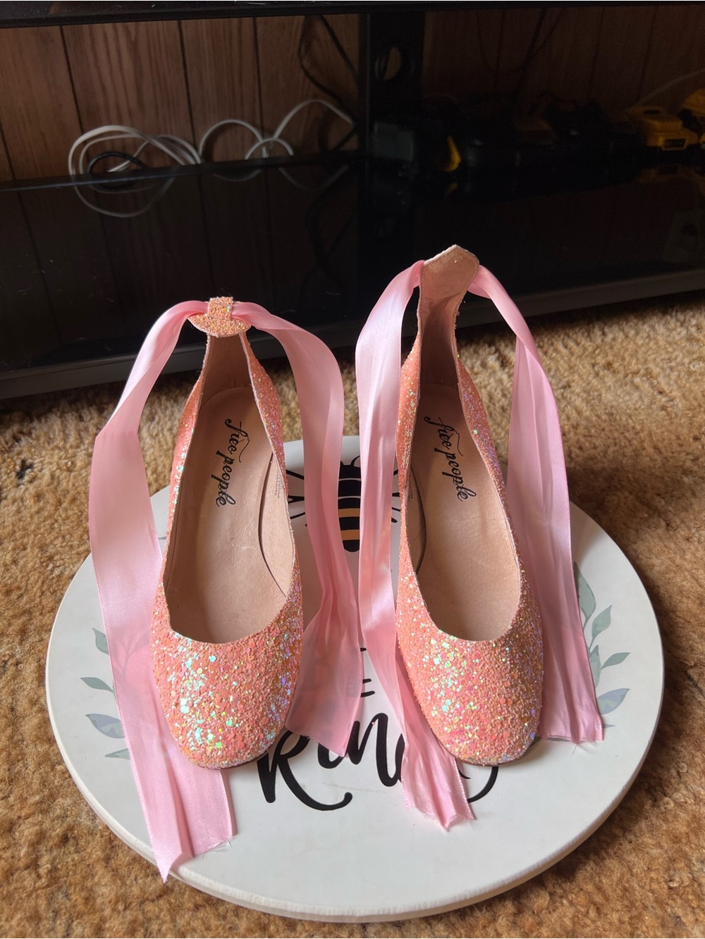 Free People Pink Glitter Lana Block Heels size women’s 9. - Picture 17 of 17